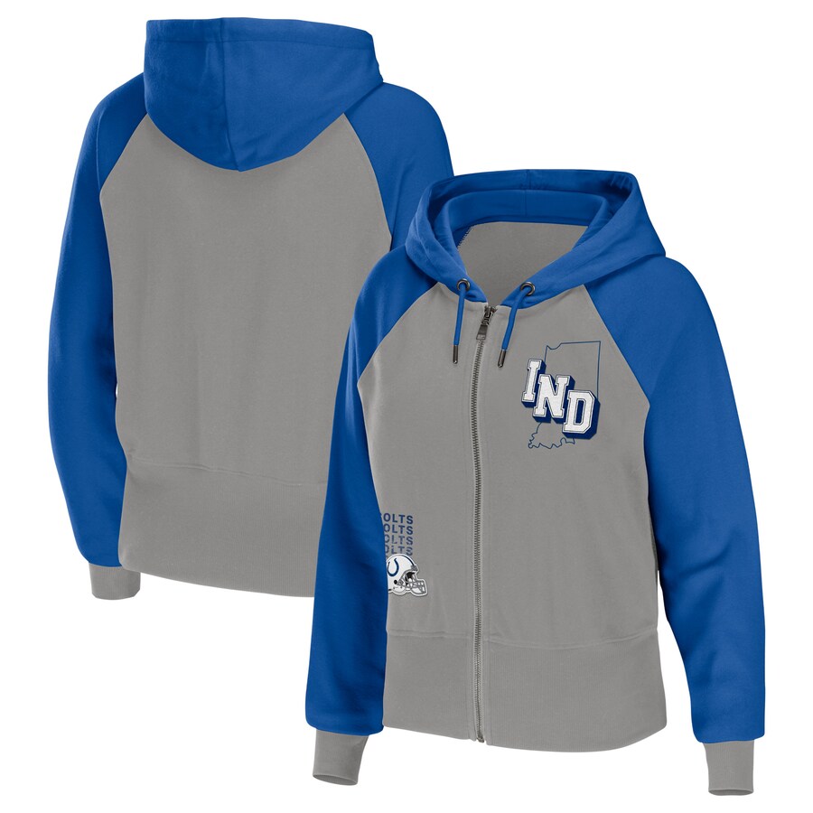 Women's Indianapolis Colts WEAR by Erin Andrews Gray Colorblock Lightweight Full-Zip Hoodie