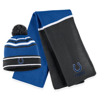 Women's Indianapolis Colts WEAR by Erin Andrews Royal Colorblock Cuffed Knit Hat with Pom and Scarf Set