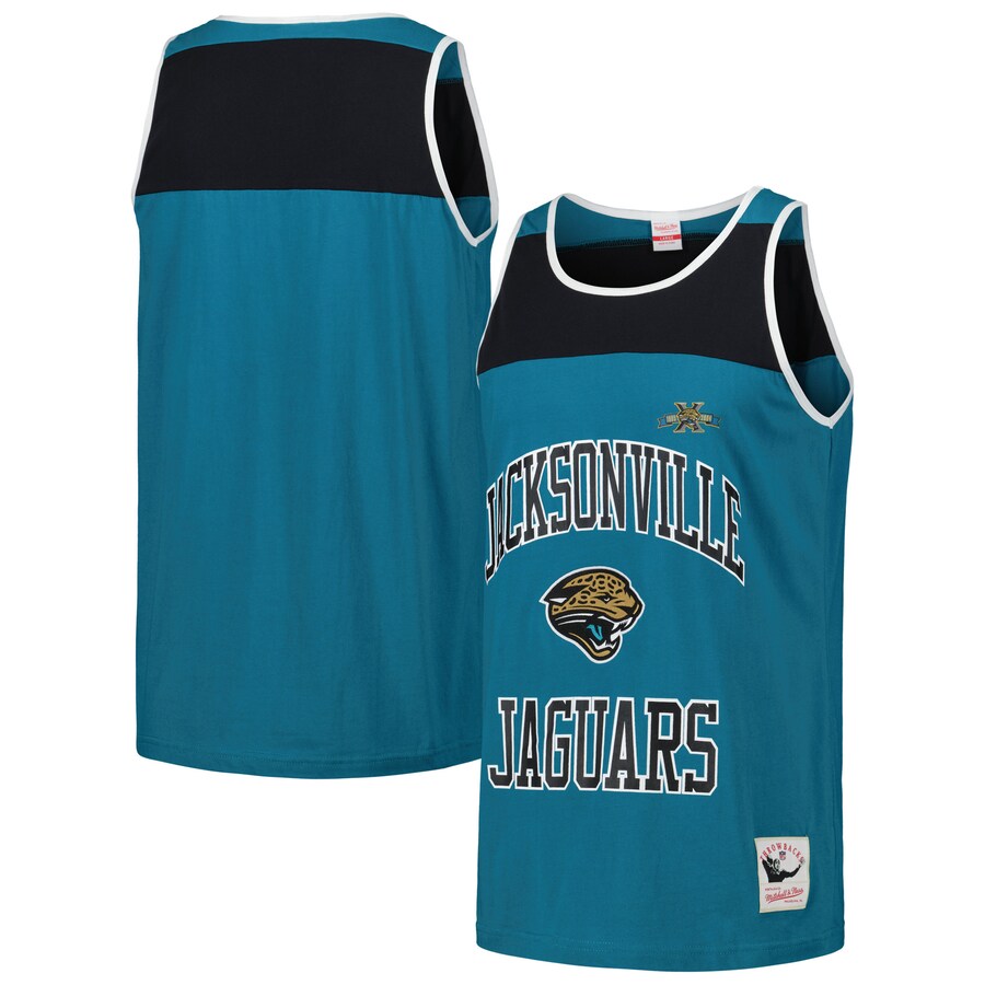 Men's Jacksonville Jaguars Mitchell & Ness Teal/Black Gridiron Classics Heritage Colorblock Tank Top