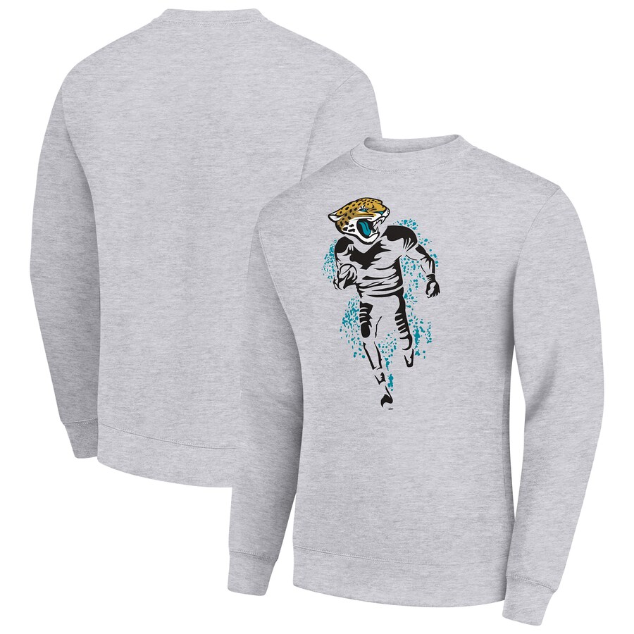 Men's Jacksonville Jaguars Starter Heather Gray Logoface Team Graphic Tri-Blend Fleece Pullover Sweatshirt