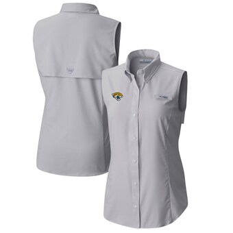 Women's Jacksonville Jaguars  Columbia Gray PFG Tamiami Omni-Shade Sleeveless Button-Up Shirt