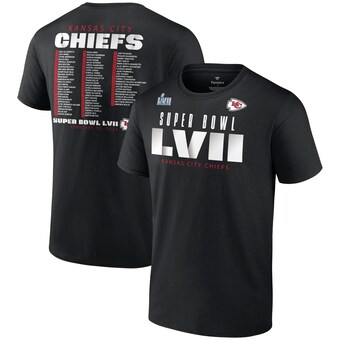 Men's Fanatics Black Kansas City Chiefs Super Bowl LVII Varsity Roster T-Shirt