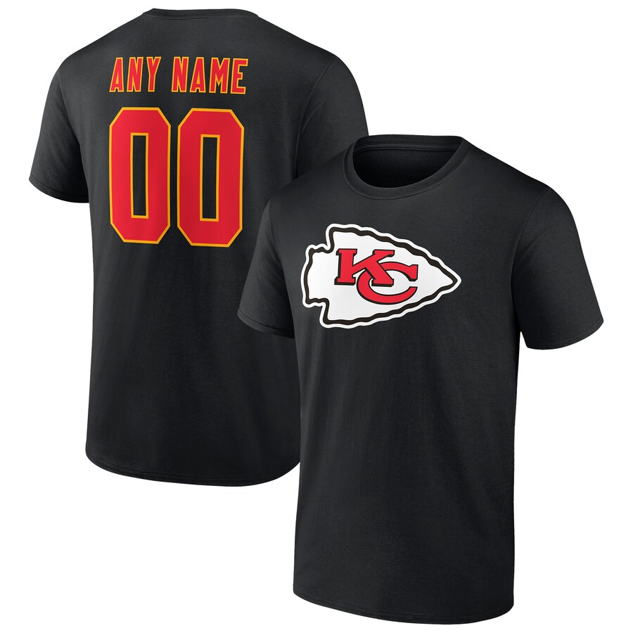 Men's Fanatics Black Kansas City Chiefs Team Authentic Logo Personalized Name & Number T-Shirt