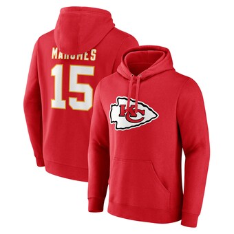 Men's Fanatics Patrick Mahomes Red Kansas City Chiefs Player Icon Name & Number Pullover Hoodie