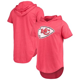 Men's Kansas City Chiefs Majestic Threads Red Primary Logo Tri-Blend Hoodie T-Shirt