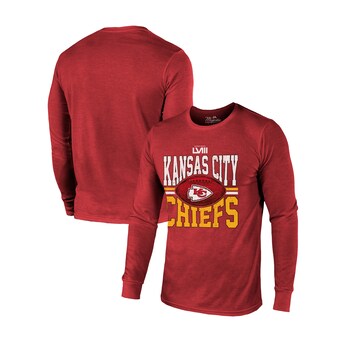 Men's Kansas City Chiefs Majestic Threads Red Super Bowl LVIII Tri-Blend Long Sleeve T-Shirt
