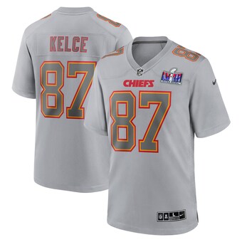 Men's Kansas City Chiefs Travis Kelce Nike Gray Super Bowl LVIII Atmosphere Fashion Game Jersey