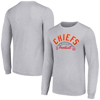 Men's Starter  Heather Gray Kansas City Chiefs Half Ball Team Long Sleeve T-Shirt