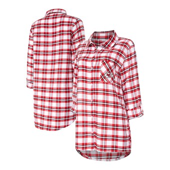 Women's Concepts Sport Red Kansas City Chiefs Sienna Plaid Full-Button Long Sleeve Nightshirt