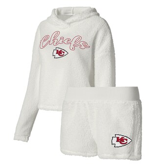 Women's Concepts Sport  White Kansas City Chiefs Fluffy Pullover Sweatshirt & Shorts Sleep Set