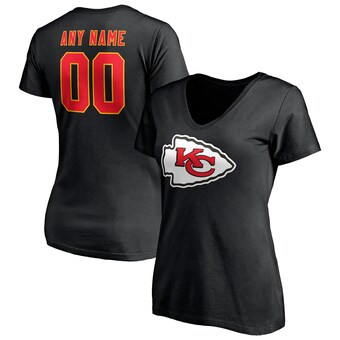 Women's Kansas City Chiefs Fanatics Black Team Authentic Logo Personalized Name & Number V-Neck T-Shirt