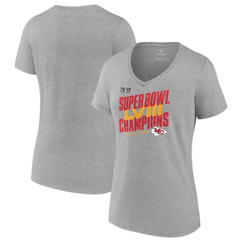 Women's Kansas City Chiefs  Fanatics Heather Gray Super Bowl LVIII Champions Iconic Victory V-Neck T-Shirt