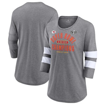 Women's Fanatics  Heather Gray Kansas City Chiefs Super Bowl LVIII Champions Under the Lights Tri-Blend 3/4-Sleeve T-Shirt