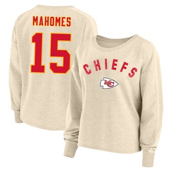 Women's Fanatics Patrick Mahomes Oatmeal Kansas City Chiefs Plus Size Name & Number Crew Pullover Sweatshirt