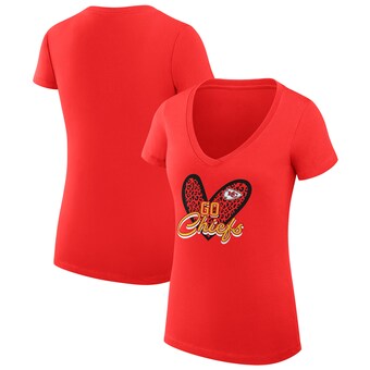 Women's G-III 4Her by Carl Banks Red Kansas City Chiefs Leopard Heart Fitted V-Neck T-Shirt