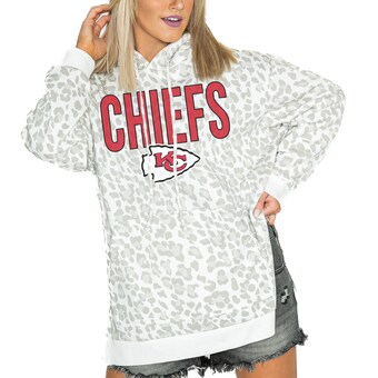 Womens' Gameday Couture  White Kansas City Chiefs Leopard Side Slit Pullover Hoodie