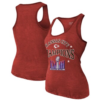 Women's Kansas City Chiefs  Majestic Threads Red Super Bowl LVIII Champions Oversized Dunk Racerback Tri-Blend Tank Top