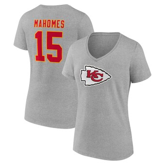 Women's Patrick Mahomes Gray Kansas City Chiefs Icon Player Name & Number V-Neck T-Shirt