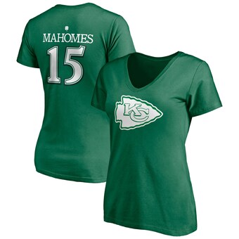 Women's Patrick Mahomes Kelly Green Kansas City Chiefs St. Patrick's Day Player Icon Name & Number V-Neck T-Shirt