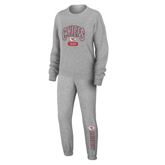 Women's WEAR by Erin Andrews Heather Gray Kansas City Chiefs Knit Long Sleeve Tri-Blend T-Shirt & Pants Sleep Set