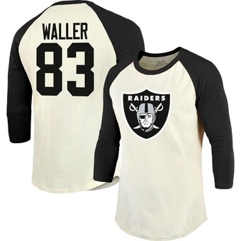 Men's Las Vegas Raiders Darren Waller Majestic Threads Cream/Black Vintage Player Name & Number Raglan 3/4-Sleeve T-Shirt