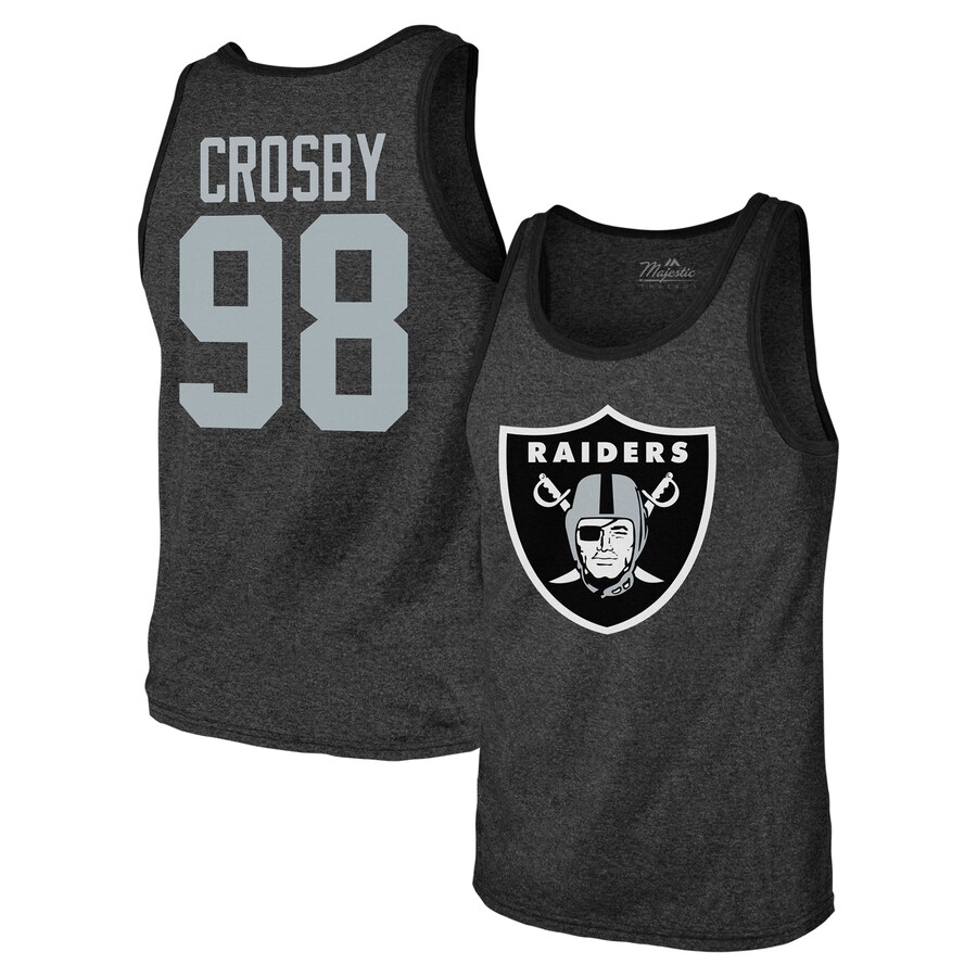 Men's Las Vegas Raiders Maxx Crosby Majestic Threads Black Tri-Blend Player Name & Number Tank Top