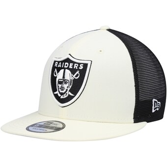 Men's Las Vegas Raiders New Era Cream/Black Chrome Collection 9FIFTY Trucker Snapback Hat