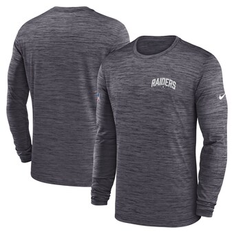 Men's Las Vegas Raiders Nike Charcoal Sideline Velocity Athletic Stack Performance Long Sleeve T-Shirt