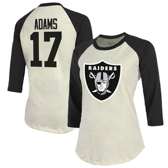 Women's Las Vegas Raiders Davante Adams Majestic Threads Cream/Black Player Raglan Name & Number Fitted 3/4-Sleeve T-Shirt