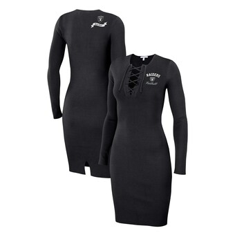 Women's Las Vegas Raiders WEAR by Erin Andrews Black Lace Up Long Sleeve Dress