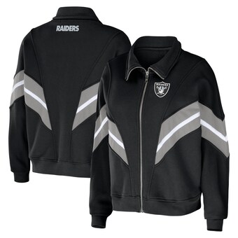 Women's Las Vegas Raiders WEAR by Erin Andrews Black Yarn Dye Stripe Full-Zip Jacket