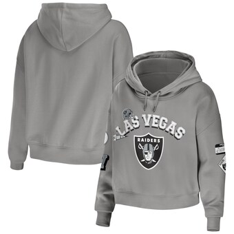 Women's Las Vegas Raiders WEAR by Erin Andrews Gray Modest Cropped Pullover Hoodie