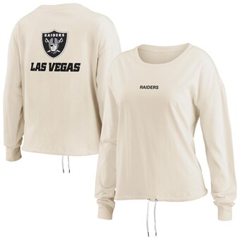 Women's Las Vegas Raiders WEAR by Erin Andrews Oatmeal Long Sleeve Crop Top Shirt