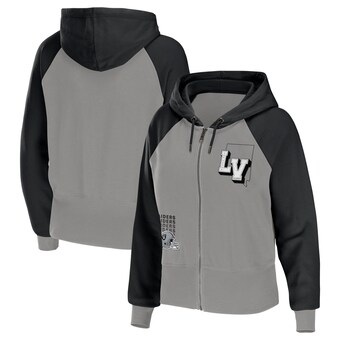 Women's Las Vegas Raiders WEAR by Erin Andrews Silver Colorblock Lightweight Full-Zip Hoodie