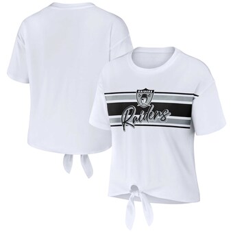 Women's Las Vegas Raiders WEAR by Erin Andrews White Front Tie Retro T-Shirt