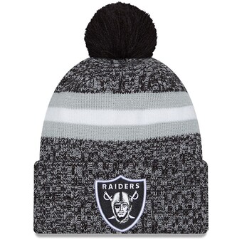 Youth Las Vegas Raiders  New Era Black 2023 Sideline Cuffed Knit Hat With Pom