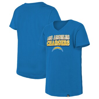 Girls Youth Los Angeles Chargers New Era Powder Blue Reverse Sequin V-Neck T-Shirt