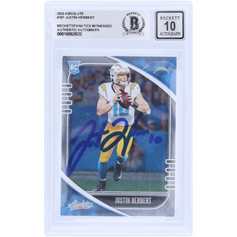 Justin Herbert Los Angeles Chargers Autographed 2020 Panini Absolute #167 Beckett Fanatics Witnessed Authenticated 10 Rookie Card 