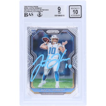 Justin Herbert Los Angeles Chargers Autographed 2020 Panini Prizm Light Blue Ink #325 Beckett Fanatics Witnessed Authenticated 9/10 Rookie Card 