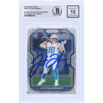 Justin Herbert Los Angeles Chargers Autographed 2020 Panini Prizm #325 Beckett Fanatics Witnessed Authenticated 10 Rookie Card 