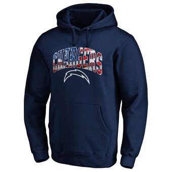 Men's Los Angeles Chargers Fanatics Navy Banner Wave Fitted Pullover Hoodie