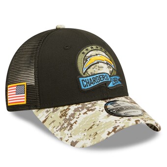 Men's Los Angeles Chargers New Era Black/Camo 2022 Salute To Service 9FORTY Snapback Trucker Hat 