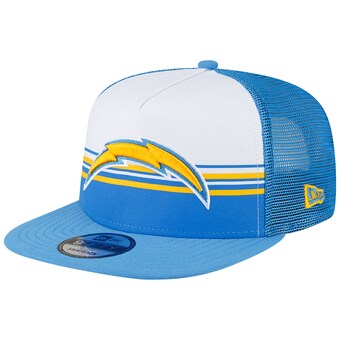 Men's Los Angeles Chargers New Era White/Powder Blue Striped A-Frame 9FIFTY Trucker Snapback Hat