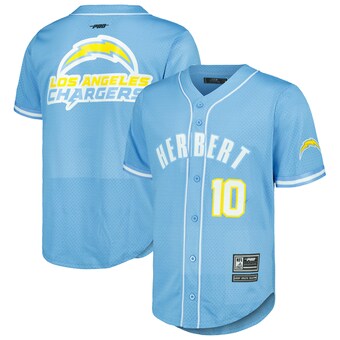 Men's Los Angeles Chargers Justin Herbert Pro Standard Powder Blue Mesh Baseball Button-Up T-Shirt