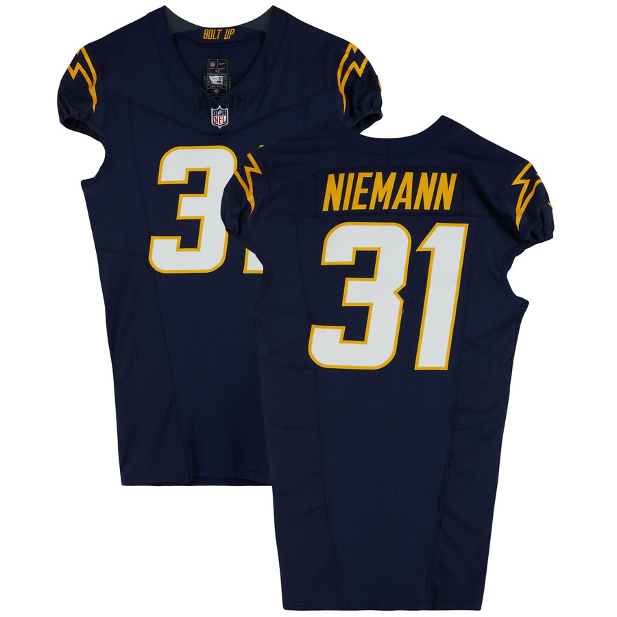 Nick Niemann Los Angeles Chargers Fanatics Authentic Game-Used #31 Navy Jersey vs. Baltimore Ravens on November 26, 2023