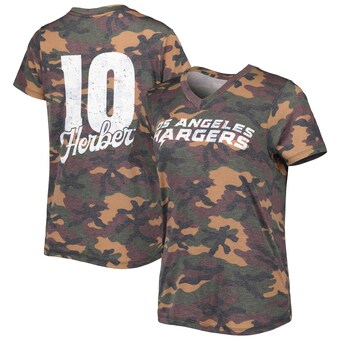 Women's Los Angeles Chargers Justin Herbert Camo Name & Number Tri-Blend V-Neck T-Shirt