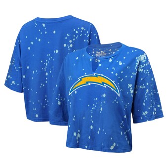 Women's Los Angeles Chargers Majestic Threads Powder Blue Bleach Splatter Notch Neck Crop T-Shirt