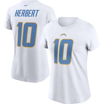 Women's Los Angeles Chargers Justin Herbert Nike White Player Name & Number T-Shirt