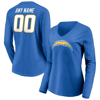 Women's Los Angeles Chargers Powder Blue Team Authentic Personalized Name & Number Long Sleeve V-Neck T-Shirt