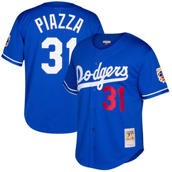 Men's Los Angeles Dodgers Mike Piazza Mitchell & Ness Royal Cooperstown Collection Mesh Batting Practice Button-Up Jersey